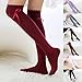 Ikevan Women Girls Thigh High Over The Knee Socks Pure Color Warm Soft Silk Lace Butterfly Knot cotton Stockings Autumn Winter (Red)