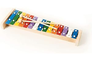 CARA & CO Professional Colorful Wooden Soprano Glockenspiel Xylophone with 15 Metal Keys for Adults & Kids - Includes 2 Wooden Beaters