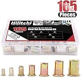 Hilitchi 150pcs Mixed Zinc Plated Carbon Steel Rivet Nut Threaded Insert Nutsert M4  5  6  8  10