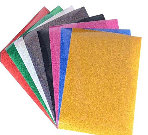 Hatch Keen Starter Kit, Bundle Easy Peel and Weed Iron-on Printable Heat Transfer Vinyl, HTV A4 Sheets 8 Glitter Colors, Free 2 Teflon Sheets for T-Shirts, Jerseys and Sports Team Uniforms, 10 Piece