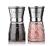 JustNile Brushed Stainless Steel Manual Salt and Pepper Shaker Set with Easy Refill Lead-free Glass Body, Precise Ceramic Rotor, Adjustable Coarseness
