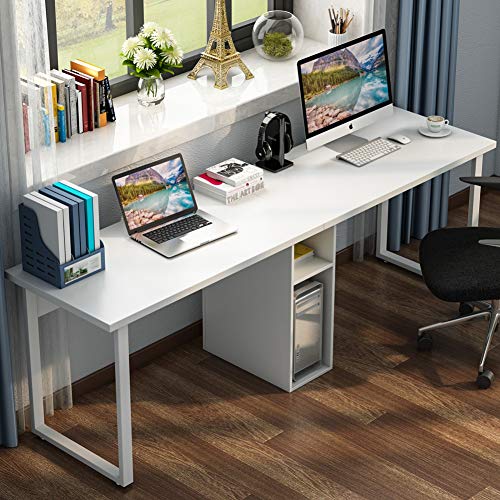 LITTLE TREE 78" Extra Large Double Workstation Computer Desk for Two Person, Simple Modern Style Office Desk with Storage (White) - Thumbnail 2