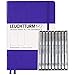 Leuchturm1917 Dotted Journal Medium A5 Bullet Notebook with 9 Pack Black Fineliner Fine Tip and Brush Journaling Pens Set (Dotted, Purple)