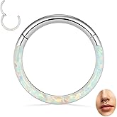 PEAKLINK 16G 18G 316L Stainless Steel CZ/OPAL Septum Piercing Septum Clicker Ring Hinged Nose Ring Daith Earrings Conch Piercing Jewelry Helix Cartilage Tragus Lobe Belly Hoop Earring