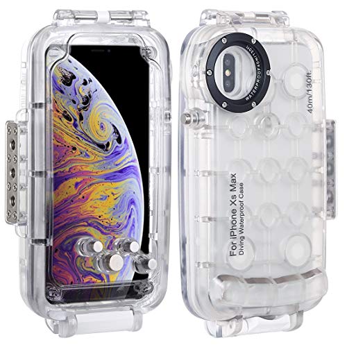 HAWELL iPhoneXS MAX Diving Case, Professional [40m/130ft] Surfing Swimming Snorkeling Photo Video Waterproof Protective Case Underwater Housing for iPhone with Lanyard (iPhone Xs MAX Transparent)