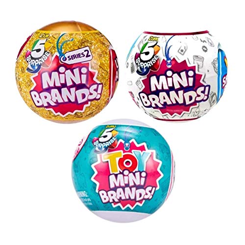 Generic 5 Surprise Mini Brands and Toy 3 Ball Bundle, Includes 1 Wave 1 Mini Brands Ball, 1 Series 2 Mini Brands Ball, and 1 Toy Mini Brand Ball