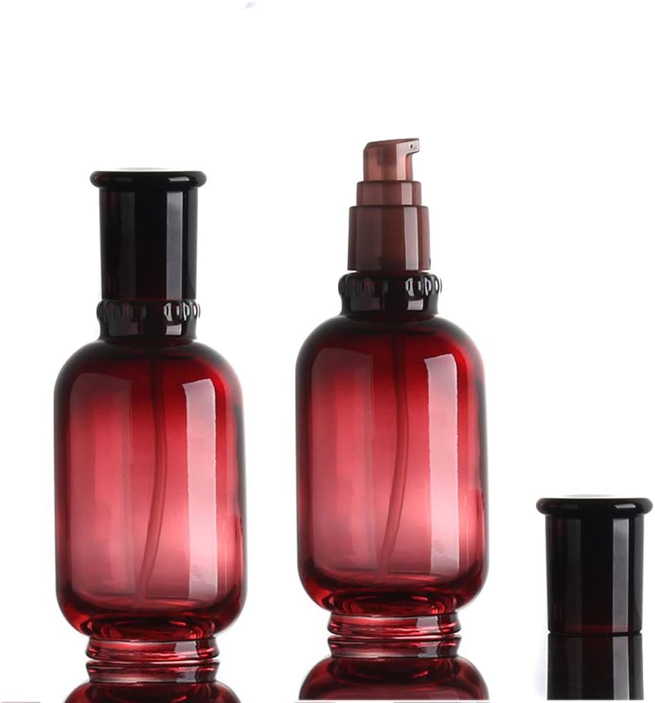VASANA 2 PCS 60ML Upscale Empty URefillable Wine Red Glass Pump Press Lotion Bottle Cosmetic Make Up Oil Cream Emulsion Jar Bottle Storage Containers