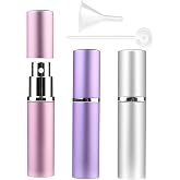 Zingso Refillable Travel Perfume Atomizer Bottles, 3 Pcs 6ml, Mini Portable Spray Bottles for Perfume Aftershave, Empty Travel Bottles with Funnel (Pink, Silver, Purple)