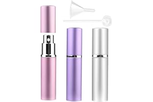 Zingso Refillable Travel Perfume Atomizer Bottles, 3 Pcs 6ml, Mini Portable Spray Bottles for Perfume Aftershave, Empty Travel Bottles with Funnel (Pink, Silver, Purple)