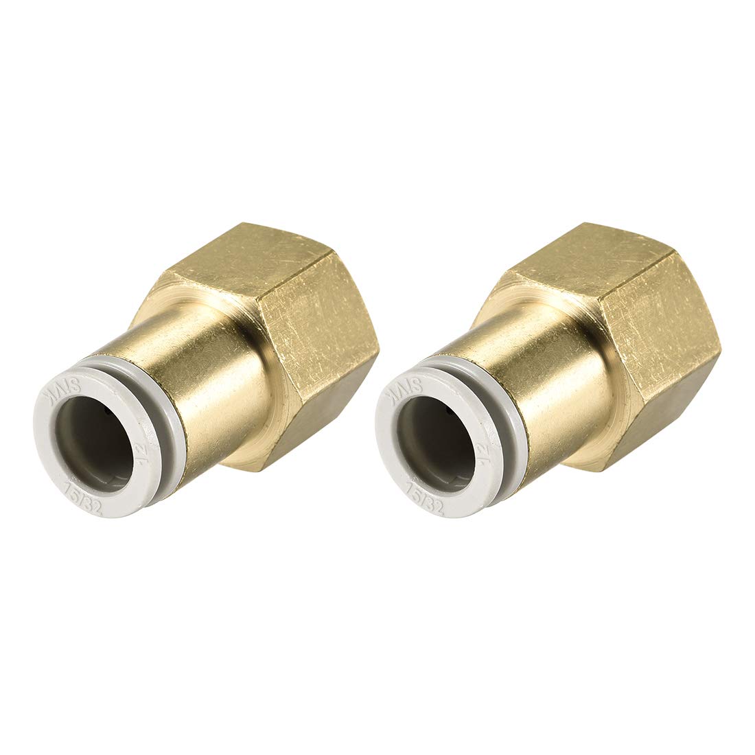 sourcing map Push to Connect Tube Fittings 12mm Tube OD x 1/2 PT Female Straight Pneumatic Connector Pipe Fitting Golden Tone 2Pcs