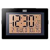 HITO Extra Large Atomic Radio Controlled Desk Wall Clock w/ Auto Time Set, Dual Alarms, Auto Night Light, Brightness Adjustable- Battery Operated (Black2) (Kitchen)