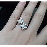 Koguxuix Fashion Jewelry 925 Sterling Silver CZ Crystal Cute Butterfly Open Adjustable Wedding Ring
