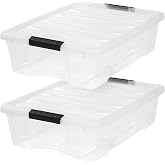 IRIS USA 2-Pack 27 Quart Storage Bins with Lids, Clear | Transparent design makes contents easy to find, Ideal for linens, d&eacute;cor, closet storage, and supplies, Saves space