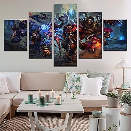 LAKHAFZY Rahmenlos 5 Stücke League of Legends Leinwand Wandkunst Poster Hd Gedruckt Spiel Malerei Bilder Jungen Room Decor