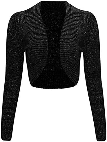 Thever Women Ladies Long Sleeve Knitted Metallic Lurex Shrug Cardigan Bolero Crop Top