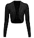 Thever Women Ladies Long Sleeve Knitted Metallic Lurex Shrug Cardigan Bolero Crop Top (M/L(10-12), Black)