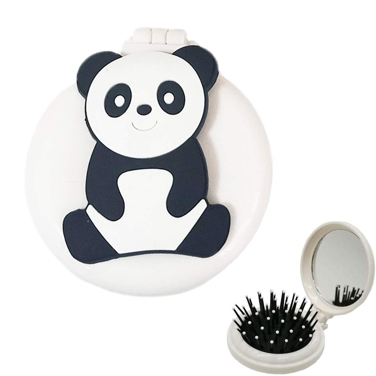 Amazon Com Small Pocket Mirror Cute Hair Brush With Panda Pattern Portable For Kids Toddler Girls Women Folding Vanity Mirror Beauty