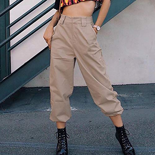 Harem Baggy Pants for Women,Teens Girls Casual Hip Hop Dance Jogging Sweat Pants Slacks Trousers with Pocket Chain (XL, Khaki)