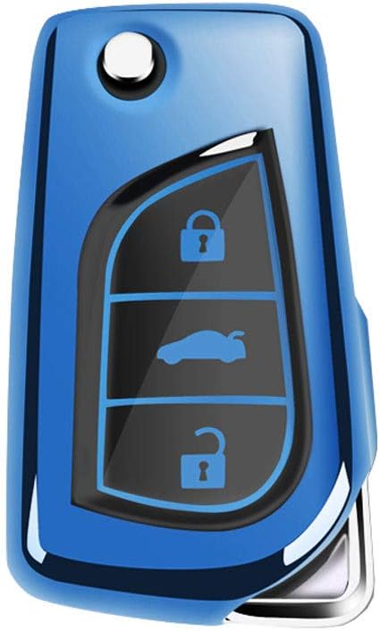 smochm for Toyota Key Fob Cover,Soft TPU Car Key Case Cover Protector Key Chain Clip Compatible with Toyota Prado Collora Rav 4 (Blue)