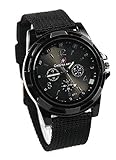 NYKKOLA Mens Sport Outdoor Watches Military Army Pilot Canvas Strap Japeness Movement Wrist Watch - Black