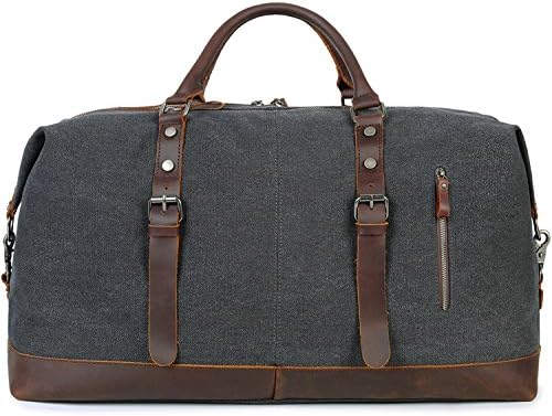 Beeaoo Canvas weekender Bag Leather Trim Duffel Bag Overnight Weekend Bag for Men and Women