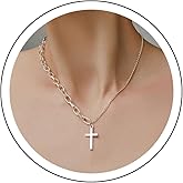 Andelaisi Punk Cross Pendant Necklace Gold Paperclip Necklace Choker Vintage Jesus Cross Necklace Chain Unbalanced Jewelry for Women