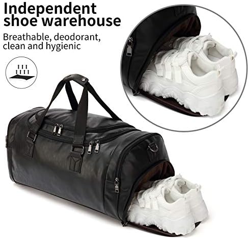 Travel Duffel Bag Leather with Shoe Compartment for Overnight Business Carry on Bag 5 Travel Duffel Bag Leather with Shoe Compartment for Overnight Business Carry on Bag