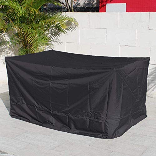 SanGlory Gartenmöbel Abdeckung, Atmungsaktiv Abdeckhaube für Tisch und Stühle, wasserdichte Oxford Gewebe Sitzgruppe Abdeckplane, Rechteckig Schutzhülle für Gartentisch (242x162x100cm) – Schwarz – Bild 7