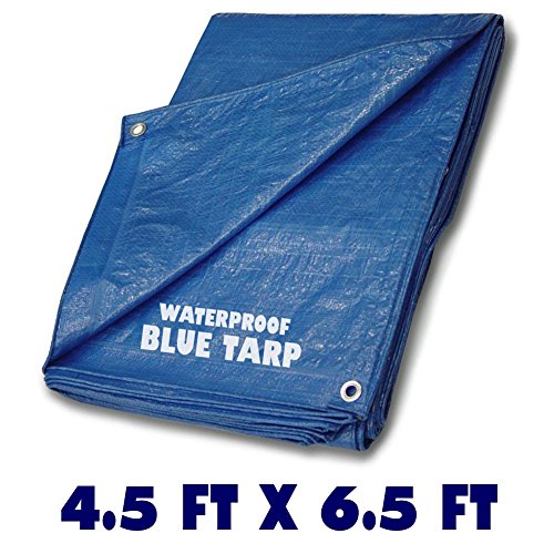 Blue Multi-purpose Waterproof Poly Tarp Cover - 4.5 ft x 6.5 ft - Light Duty Tarp - Tent Shelter Camping - Weather and Construction Tarp Cover - Water, Mildew, Tear Resistant Tarp - Aluminum Grommets