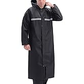 Bellyrich Men's Raincoat Long Black Rain Jacket Hooded Waterproof Emergency Poncho Raincoat Trench Fishing Coat
