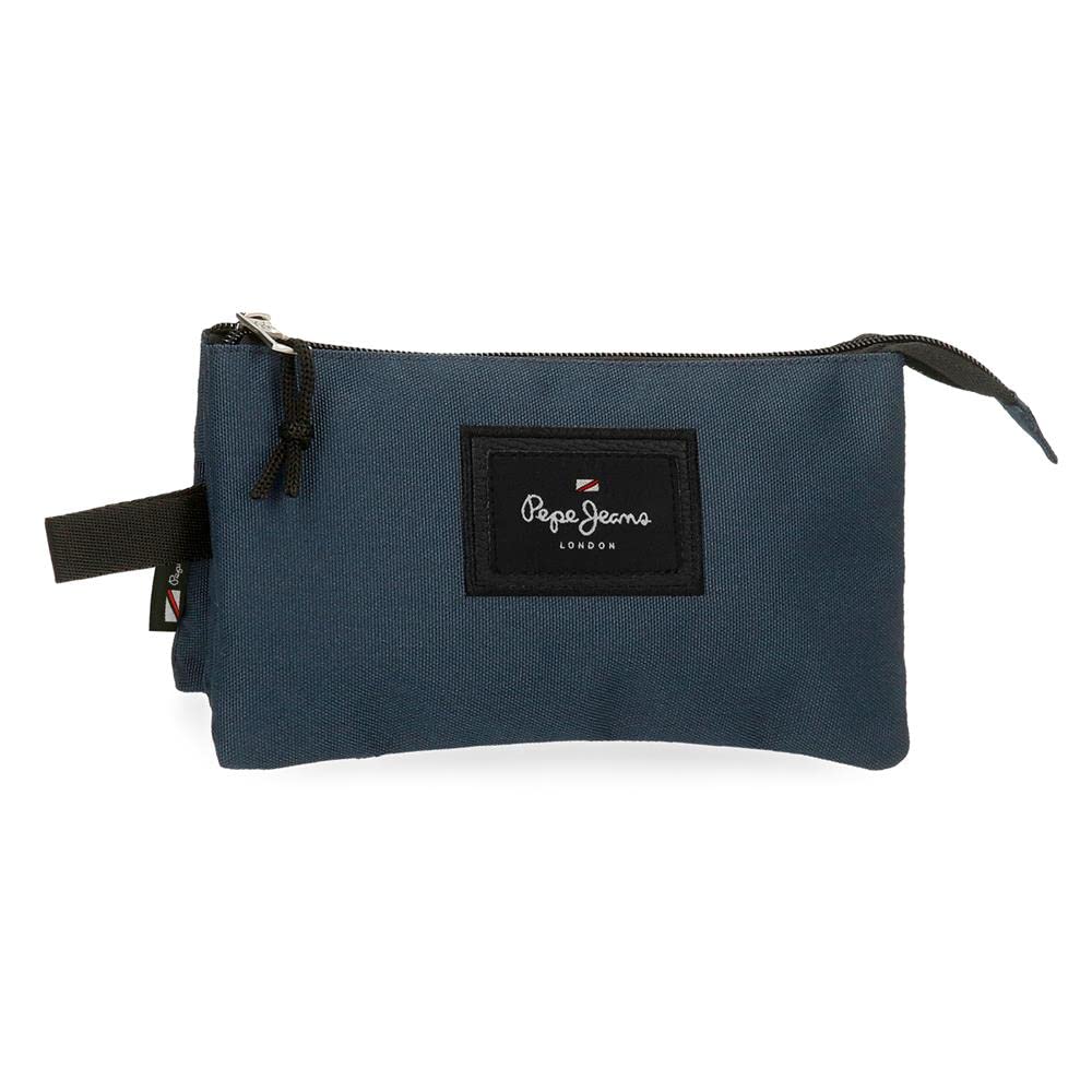 Pepe Jeans Aris Triple Pencil Case, Blue, 22 x 12 x 5 cm, Polyester