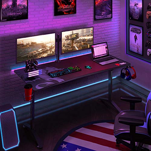 Seven Warrior Gaming Desk 55INCH with Dual Monitor Mount, Carbon Fiber Surface Computer Gamer Desk with Full Desk Mouse… - Image 2