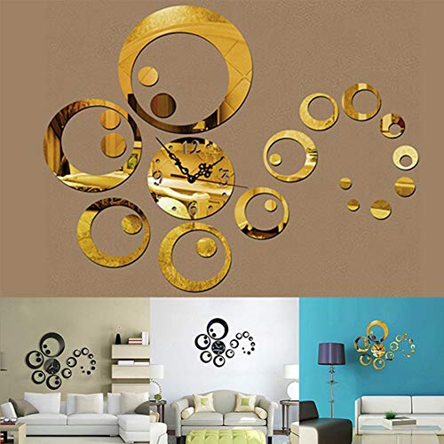 yanQxIzbiu DIY Wall Clock, Circles 3D Modern Mirror Wall Clock Watches Stickers Decals Home Room DIY Decors - Black