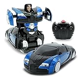 Wall Climbing Blue  Inferno RC Toy Transforming Robot Remote Control (27 MHz) Sports Car Wall Climber with One Button Transformation and 360 Speed Drifting, Gravity Defying 1:24 Scale (Blue)
