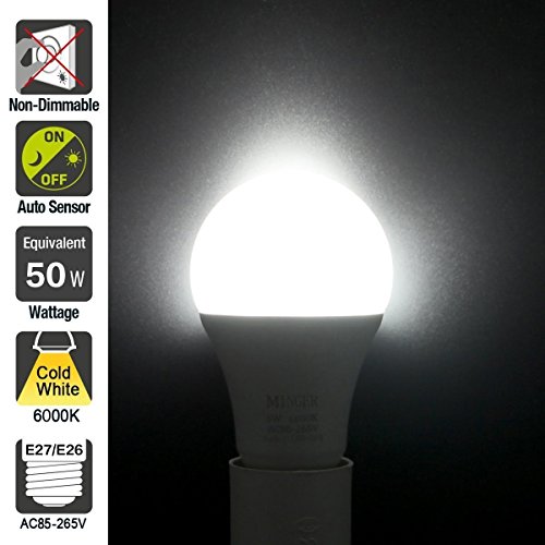 Dusk to dawn Lights Bulb, MINGER 7W Smart Automatic LED Bulbs 60W Equivalent A19with Auto on/off, Indoor/Outdoor Lighting Lamp for Porch, Hallway, Patio, Garage (E26/E27, Cold White) [2-Pack] - Thumbnail 3