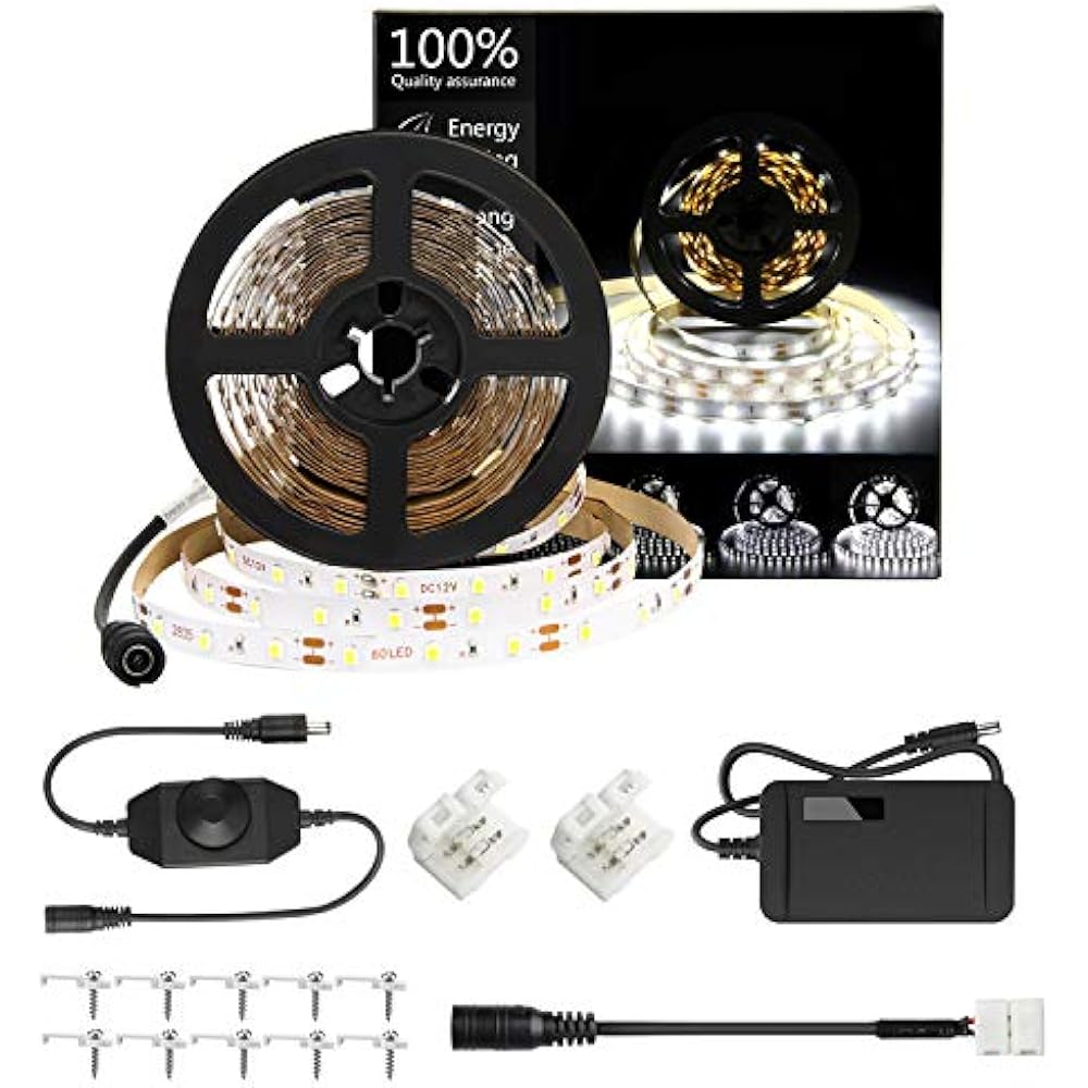 Daylight White LED Strip Lights Kit, 6500K Super Brightness Dimmable 300 SMD2835 eBay