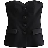 Perbai Womens Sleeveless Blazer Tube Top Off Shoulder Button Front Fitted Strapless Business Bandeau Vest