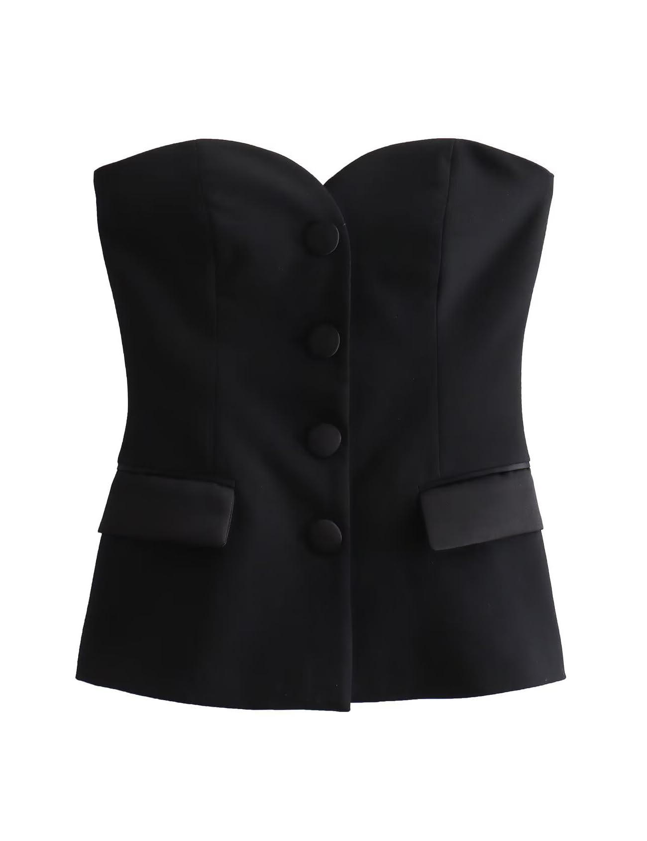 Photo 1 of Perbai Womens Sleeveless Blazer Tube Top Off Shoulder Button Front Fitted Strapless Work Business Bandeau Vest(Black-L)