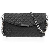 BMC Womens PU Leather Quilted Diamond Pattern Embroidered Fashion Clutch Handbag
