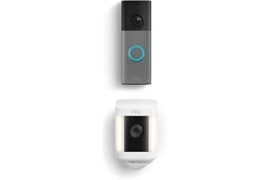 Ring Battery Doorbell (newest model), Speckled Gray with Ring Spotlight Cam Plus, Battery, White