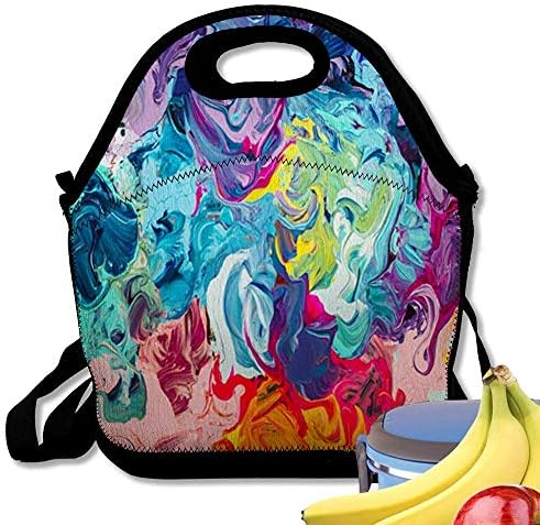 Insulated Neoprene Lunch Bag Macro Close Up of Oil Paint Colorful Acrylic Modern Art Concept Reusable Soft Lunch Tote for Work and School