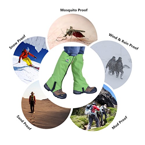 Winis Snow Gaiters Hiking Camping Mountain Climbing Leg Gaiters Oxford Waterproof Dustproof Antiwater Leg Cover Breathable Anti-bite High Gaiters Leg Protection Guard Boot Guardian (1 Pair) (Green) - Thumbnail 2