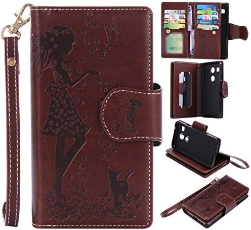 Nexus 5X Case, LG Nexus 5X Case, Love Sound [Cat Girl/Brown] [Wrist Strap] [Cosmetic Mirror] Luxury PU Leather Wallet Case Flip Cover Built-in 9 Card Slots Stand for LG Google Nexus 5X