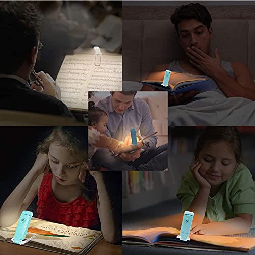 USB Rechargeable Book Light, for Kids Reading in Bed, LED Clip on Book Reading lamp, 3 Colors, 9 Brightness Adjustable Level, for Eye Care at Night, Warm White, Perfect Gift for Bookworms (Blue)