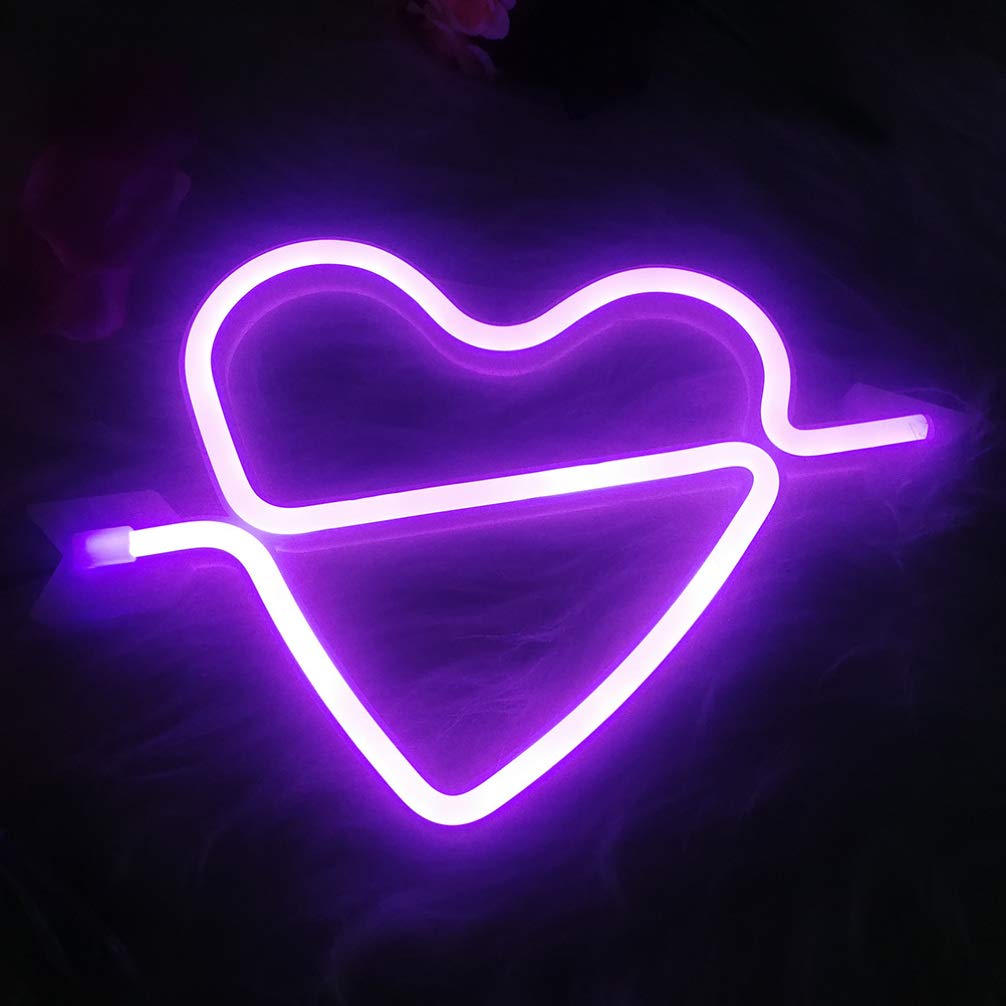 OSALADI Neon Light Sign Led Wall Light Heart Neon Signs with Base Love Neon Lights for Kids Room Party Bar Valentines Day Wedding Christmas (Purple)