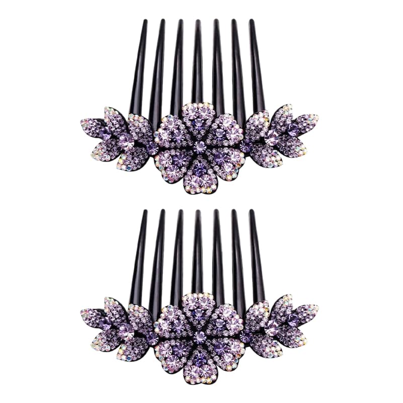 Mikinona 2Pcs Rhinestone Hair Combs for Women Elegant Hair Bun Decoration Wedding Hair Accessories Floral Hair Side Combs for Brides and Special Occasions