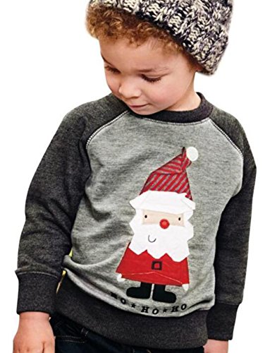 Kids Baby Boys Girls Christmas Santa Claus Print Sweatshirt Long Sleeve T-Shirt Size 4-5T (Gray)