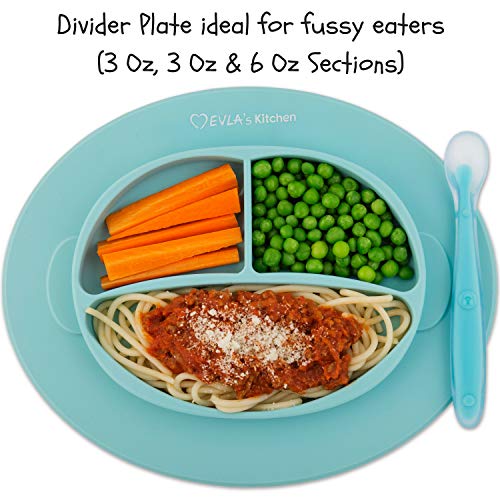 Baby Feeding Set - Silicone Bib Plates Bowls Spoons - Divided Plate Suction Bowl & Soft Spoon Aids Self Feeding - Adjustable Bib Easily Wipe Clean - Spend Less Time Cleaning Up After Toddler/Babies - Thumbnail 5