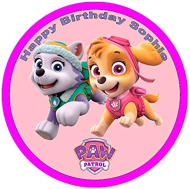 PAW Patrol Girl PUPS Girly Pink Personalised Edible Birthday Cake Topper 8" Circle (Wafer Paper)