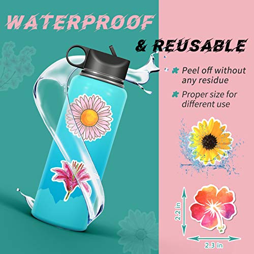 50pcs Flower Stickers for Scrapbook, Waterproof Stickers for Laptop, Trendy Vinyl Stickers for Water Bottles, [Flower Blooming] Sticker Pack Decals for Phone Case, Scrapbook, Adults, Girls